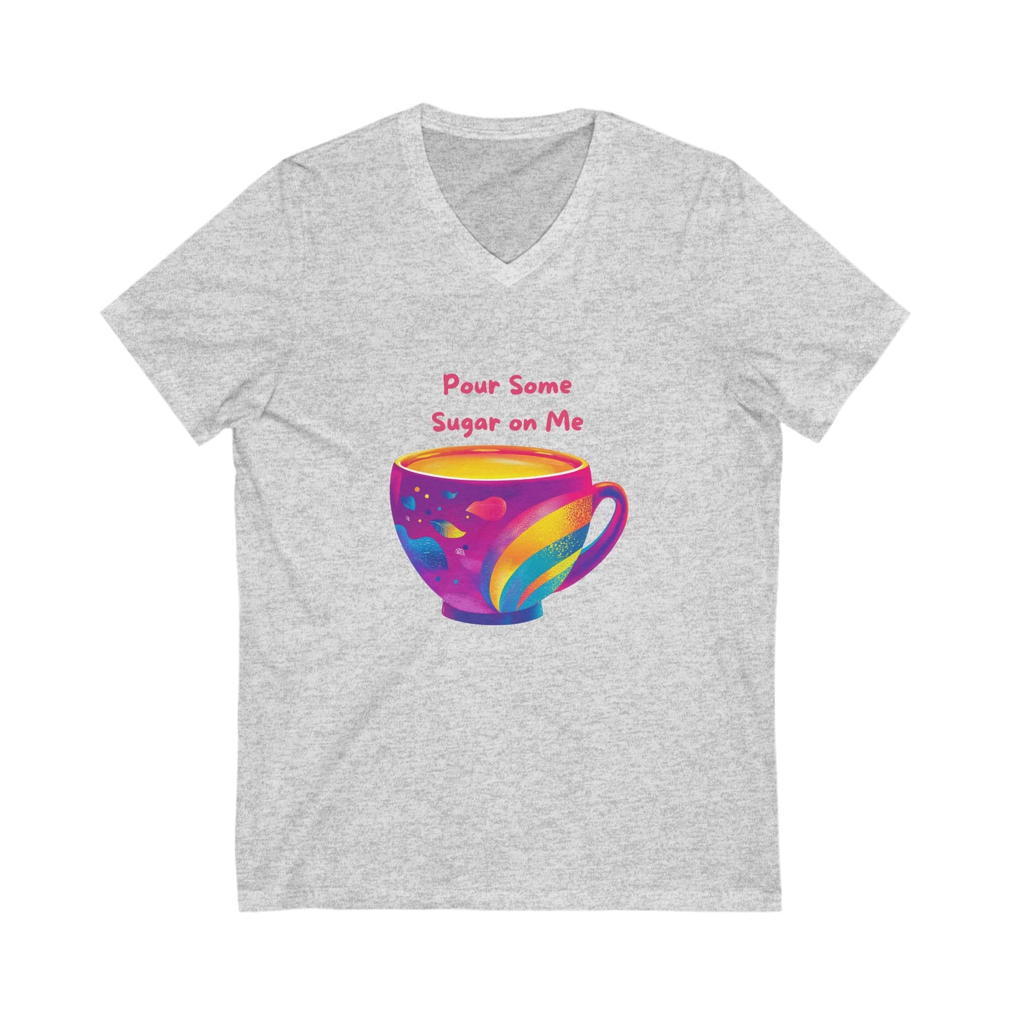 Rainbow Coffee Cup V-Neck T-Shirt | LGBTQ+ Pride Kawaii Design | Unisex Coffee Lover Tee