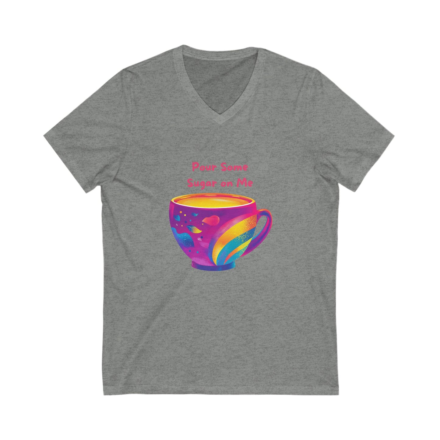 Rainbow Coffee Cup V-Neck T-Shirt | LGBTQ+ Pride Kawaii Design | Unisex Coffee Lover Tee