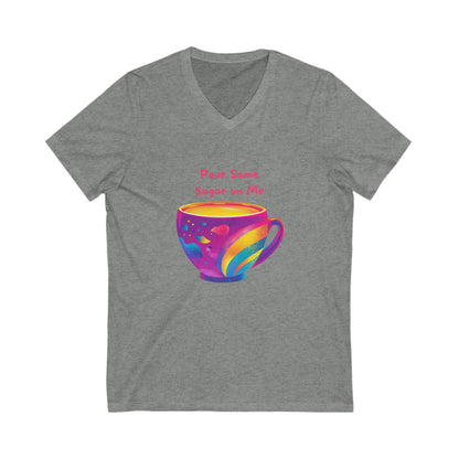 Rainbow Coffee Cup V-Neck T-Shirt | LGBTQ+ Pride Kawaii Design | Unisex Coffee Lover Tee