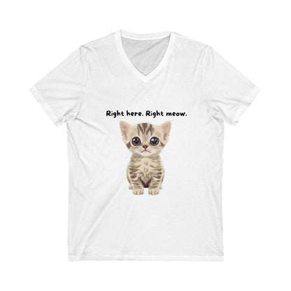 Right Here Right Meow Cute Kitten V-Neck T-Shirt | Cat Lover Gift | Kawaii Pet Unisex Tee