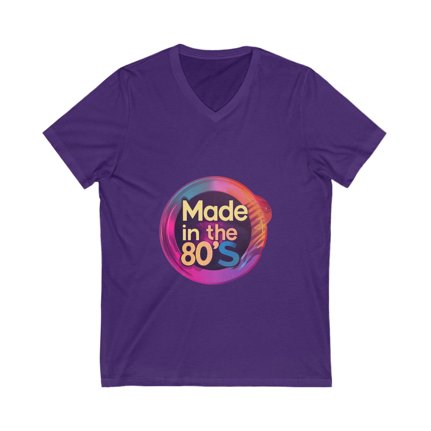 Made in the 80s Retro V-Neck | Neon Birthday Celebration Tee