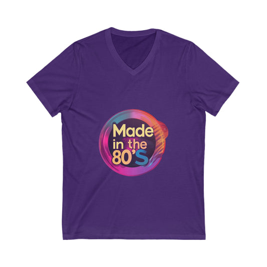 Made in the 80s Retro V-Neck | Neon Birthday Celebration Tee