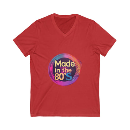 Made in the 80s Retro V-Neck | Neon Birthday Celebration Tee