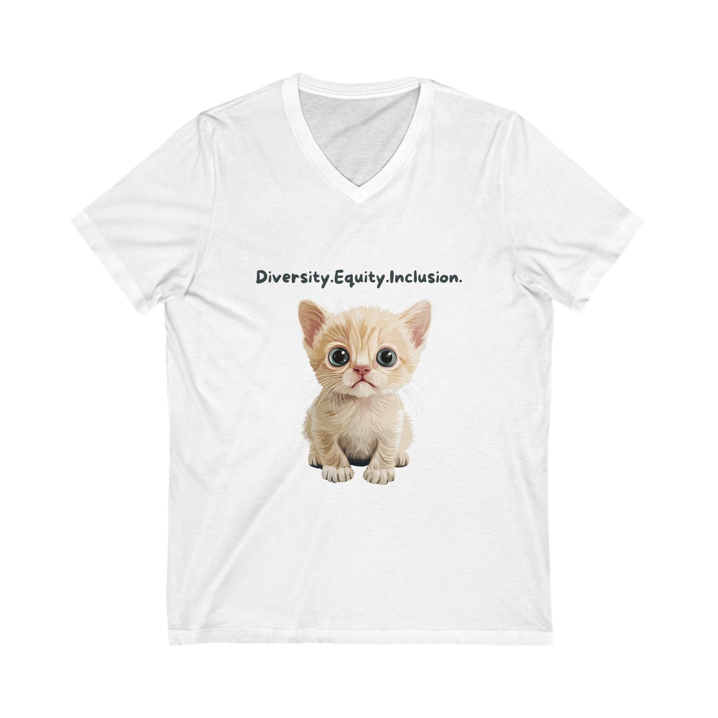 Diversity Equity Inclusion Cat V-Neck | Cute DEI Kitten T-Shirt | Social Justice Pet Tee