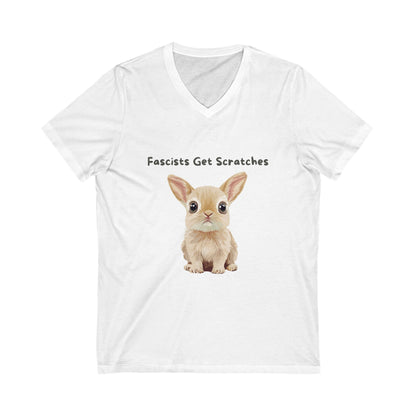 Cute Bunny Anti-Fascist V-Neck T-Shirt | Kawaii Resistance Pet Activist Tee