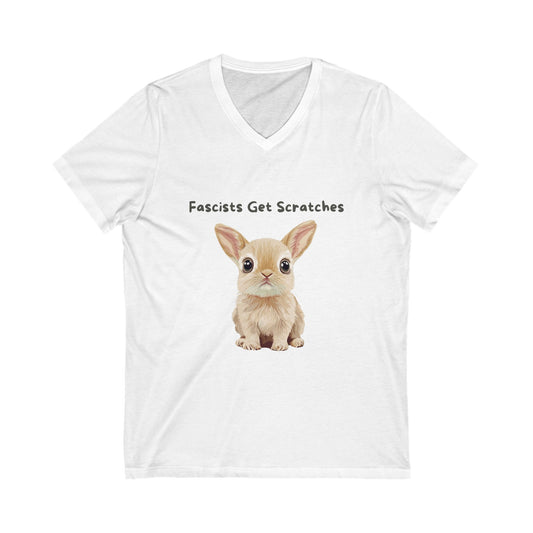 Cute Bunny Anti-Fascist V-Neck T-Shirt | Kawaii Resistance Pet Activist Tee