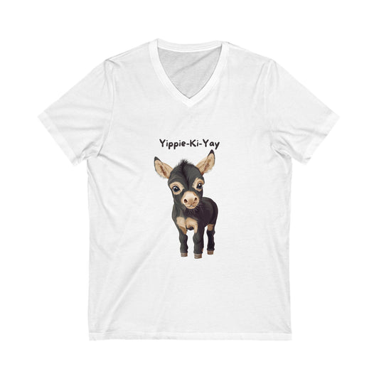 Yippie-Ki-Yay Donkey V-Neck T-Shirt | Cute Farm Animal Unisex Tee