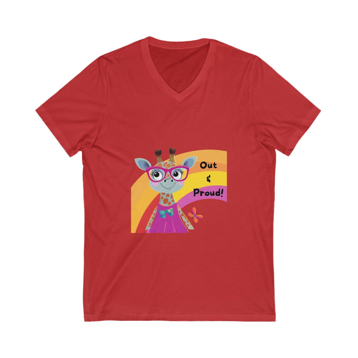 Kawaii Giraffe Pride V-Neck T-Shirt | LGBTQ+ Out & Proud Cute Animal Unisex Tee