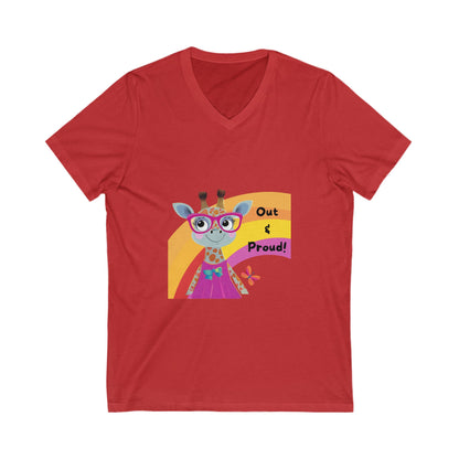 Kawaii Giraffe Pride V-Neck T-Shirt | LGBTQ+ Out & Proud Cute Animal Unisex Tee
