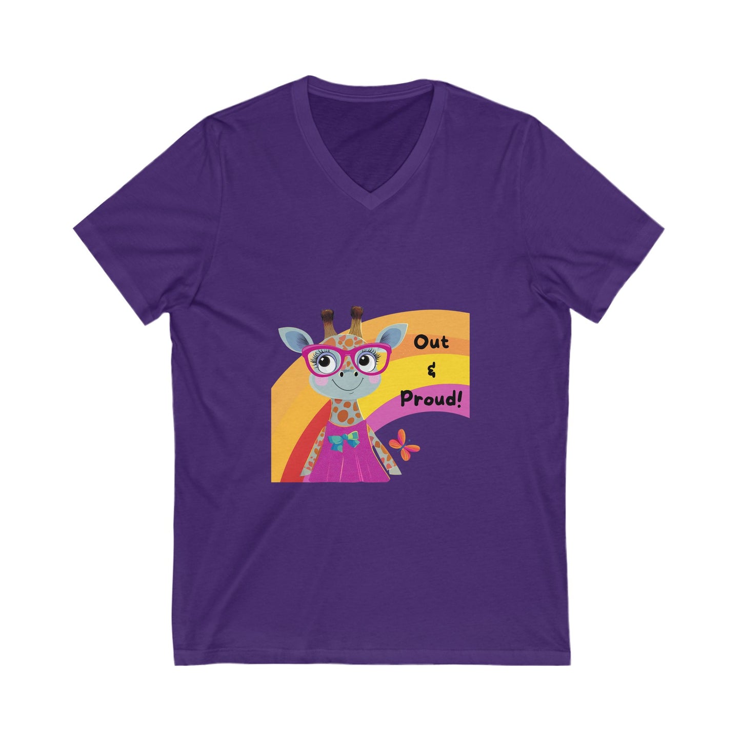 Kawaii Giraffe Pride V-Neck T-Shirt | LGBTQ+ Out & Proud Cute Animal Unisex Tee