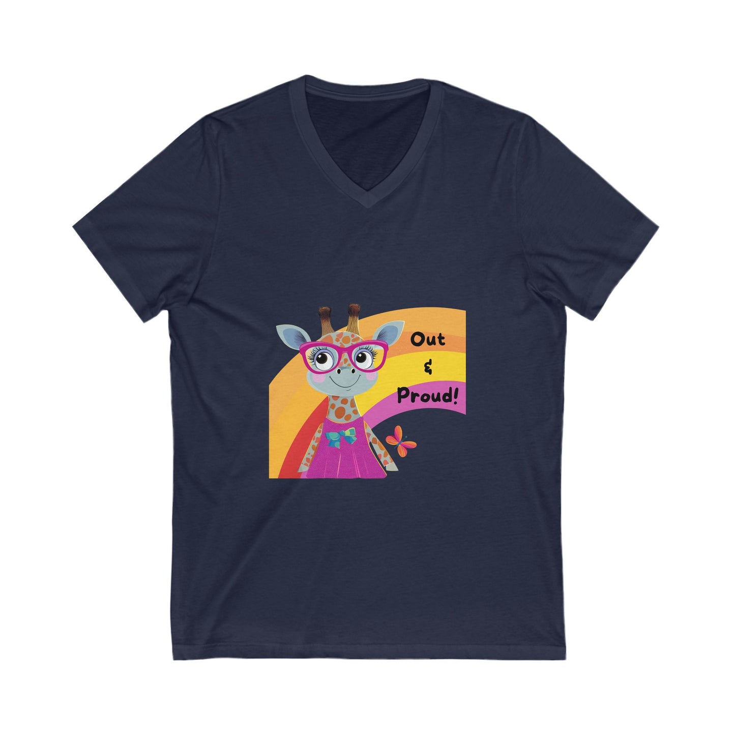 Kawaii Giraffe Pride V-Neck T-Shirt | LGBTQ+ Out & Proud Cute Animal Unisex Tee