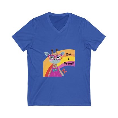 Kawaii Giraffe Pride V-Neck T-Shirt | LGBTQ+ Out & Proud Cute Animal Unisex Tee
