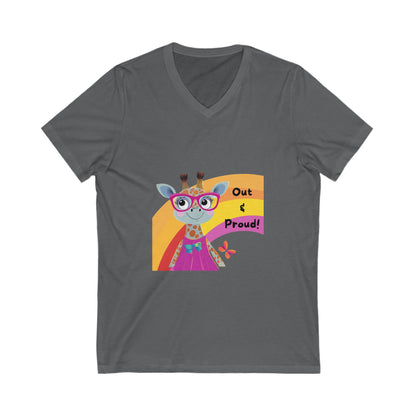 Kawaii Giraffe Pride V-Neck T-Shirt | LGBTQ+ Out & Proud Cute Animal Unisex Tee