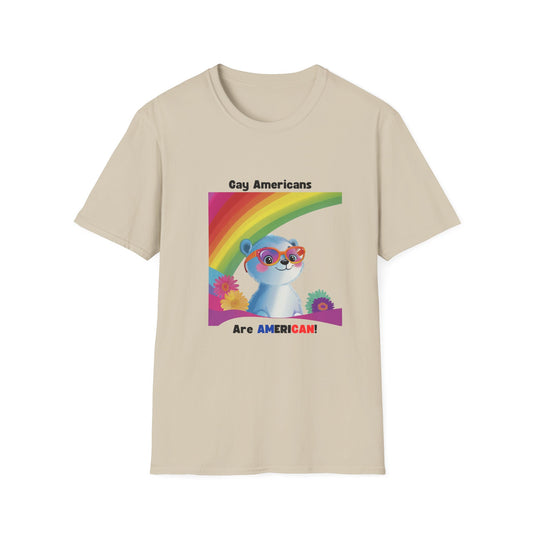 Gay Americans Pride Rainbow Bear T-Shirt | LGBTQ+ Kawaii Animal Rights Tee