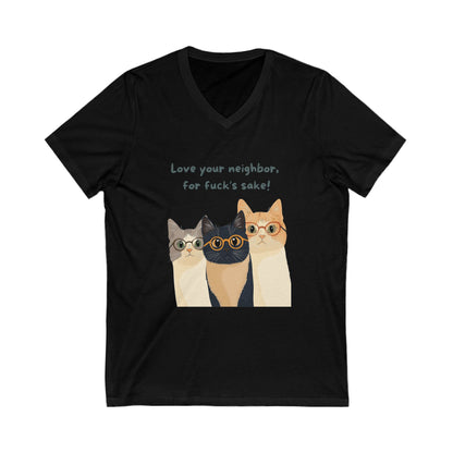 Love Your Neighbor Cat Trio V-Neck | Progressive Pet Wisdom Tee