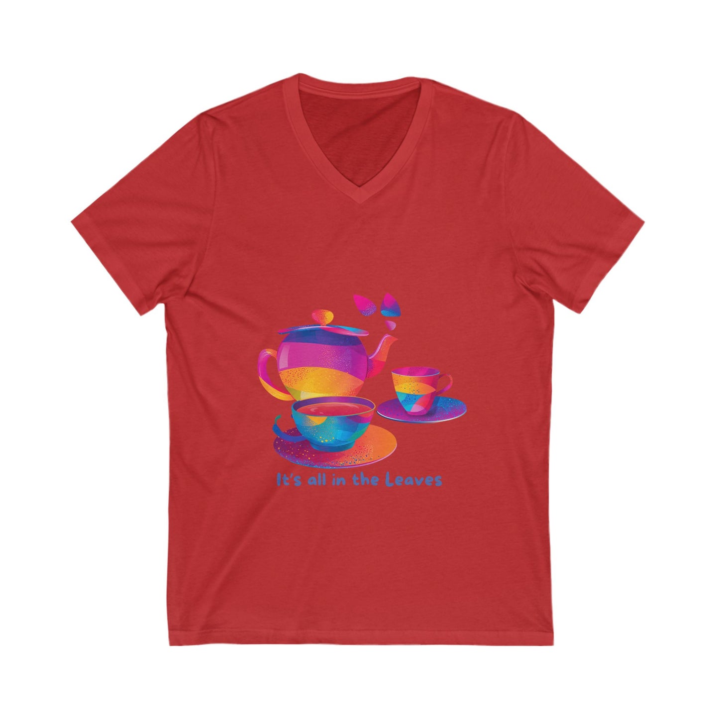 Rainbow Tea Reading V-Neck T-Shirt | LGBTQ+ Mystical Teapot Design | Inclusive Tea Lover Gift