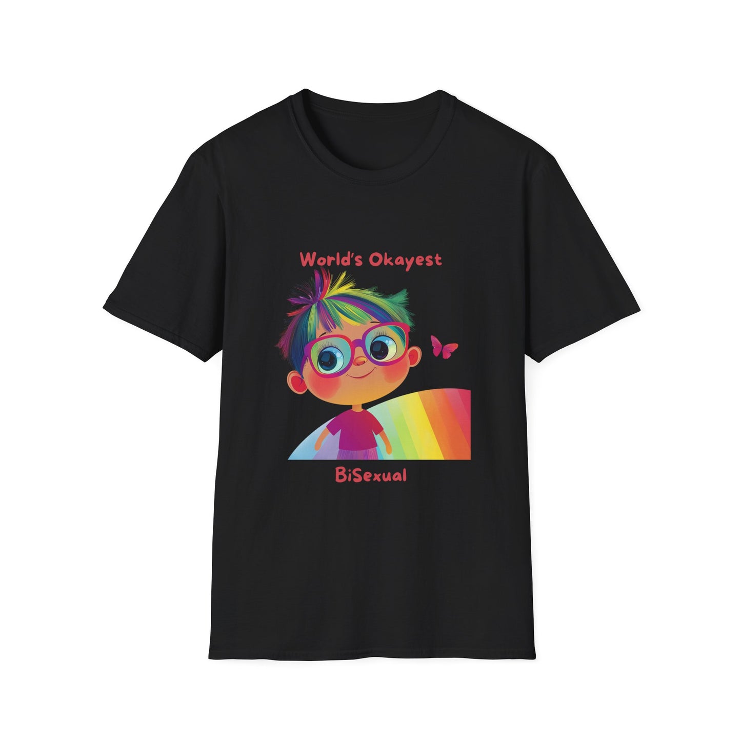 World's Okayest Bisexual T-Shirt | Cute Pride Rainbow Character | Kawaii LGBTQ+ Tee