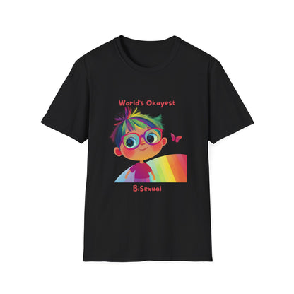 World's Okayest Bisexual T-Shirt | Cute Pride Rainbow Character | Kawaii LGBTQ+ Tee