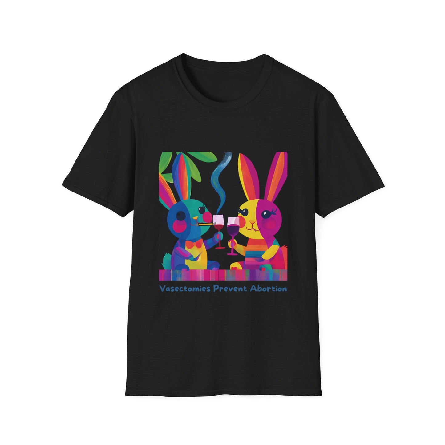 Colorful Bunnies Vasectomy Statement T-Shirt | Pink Unisex Activist Tee
