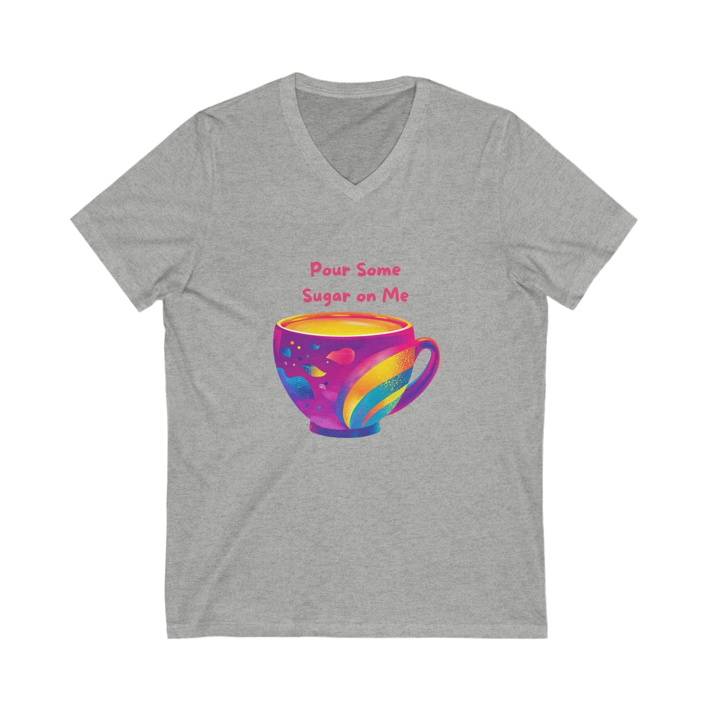 Rainbow Coffee Cup V-Neck T-Shirt | LGBTQ+ Pride Kawaii Design | Unisex Coffee Lover Tee