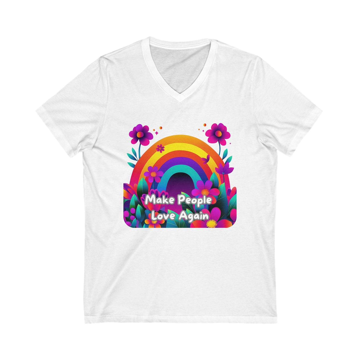 Rainbow Love Message V-Neck T-Shirt | Colorful Floral LGBTQ+ Pride Tee