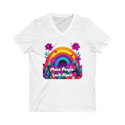 Rainbow Love Message V-Neck T-Shirt | Colorful Floral LGBTQ+ Pride Tee
