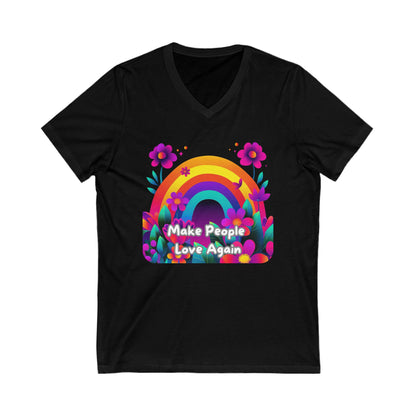 Rainbow Love Message V-Neck T-Shirt | Colorful Floral LGBTQ+ Pride Tee