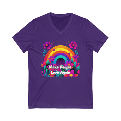 Rainbow Love Message V-Neck T-Shirt | Colorful Floral LGBTQ+ Pride Tee