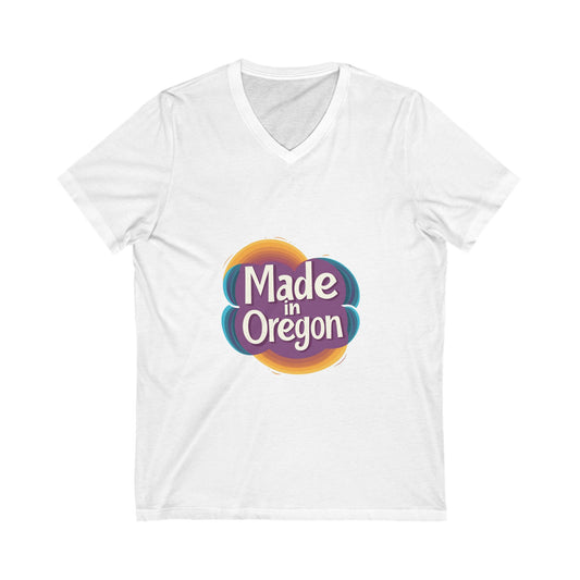 Made in Oregon V-Neck T-Shirt | Retro State Pride Circle Design | Unisex Purple Tee