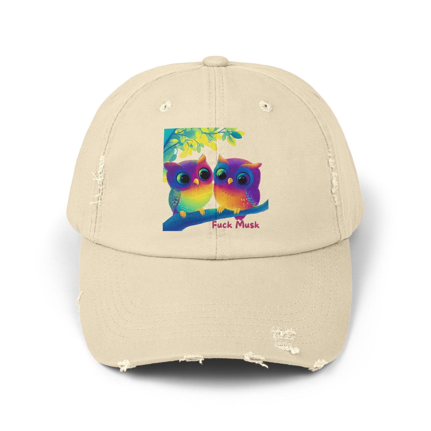 RainbowOwl Lovers Distressed Dad Hat | Colorful Feline Pride Cap