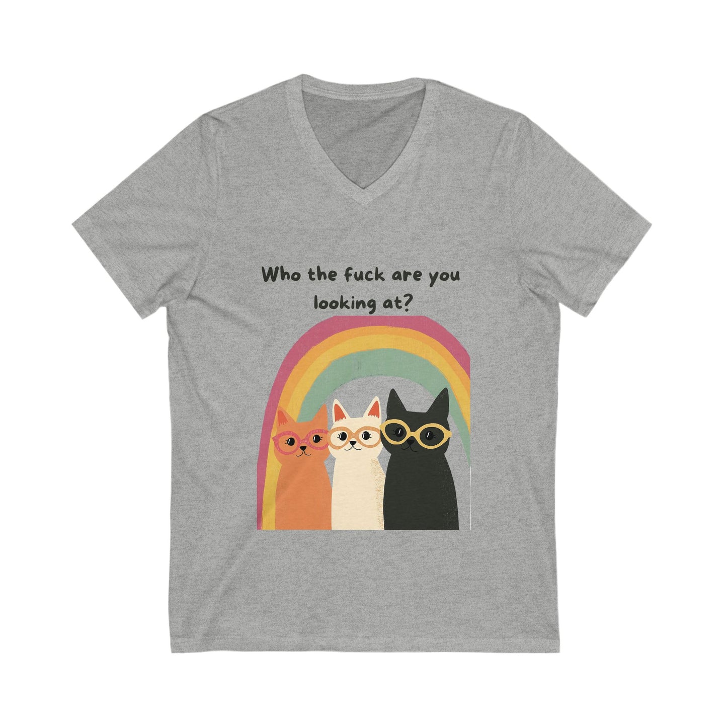 Sassy Cats Rainbow V-Neck T-Shirt | Funny Pet Lover Gift | Three Cats Design