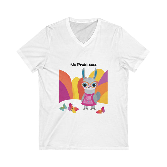 No Probllama Kawaii Bunny V-Neck | Cute Rainbow Positivity Tee