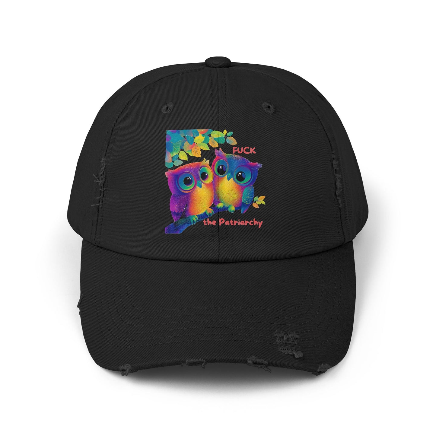 Rainbow Owls Feminist Distressed Dad Hat | Anti-Patriarchy Cap