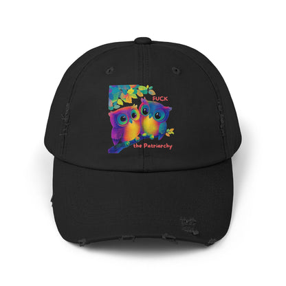 Rainbow Owls Feminist Distressed Dad Hat | Anti-Patriarchy Cap