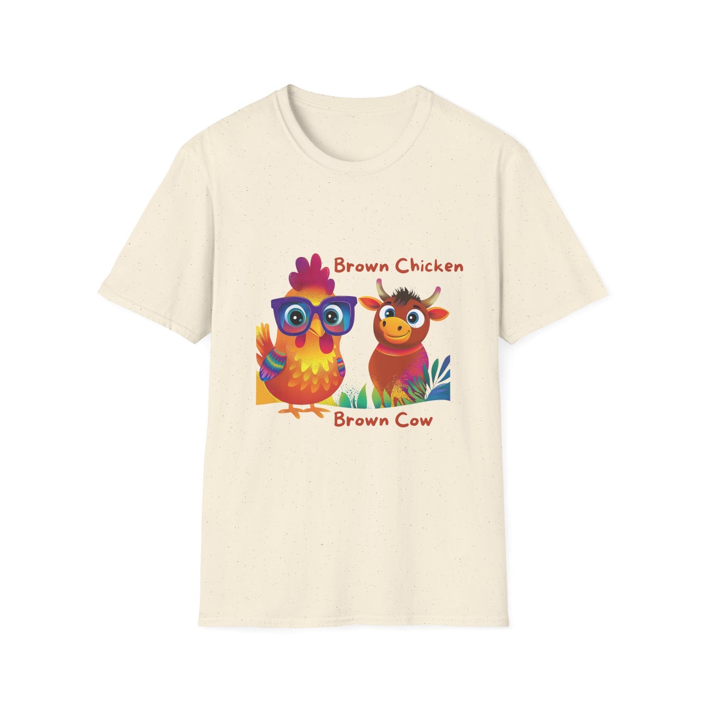 Cute Brown Chicken & Cow Friends T-Shirt | Kawaii Farm Animals Kids Educational Tee