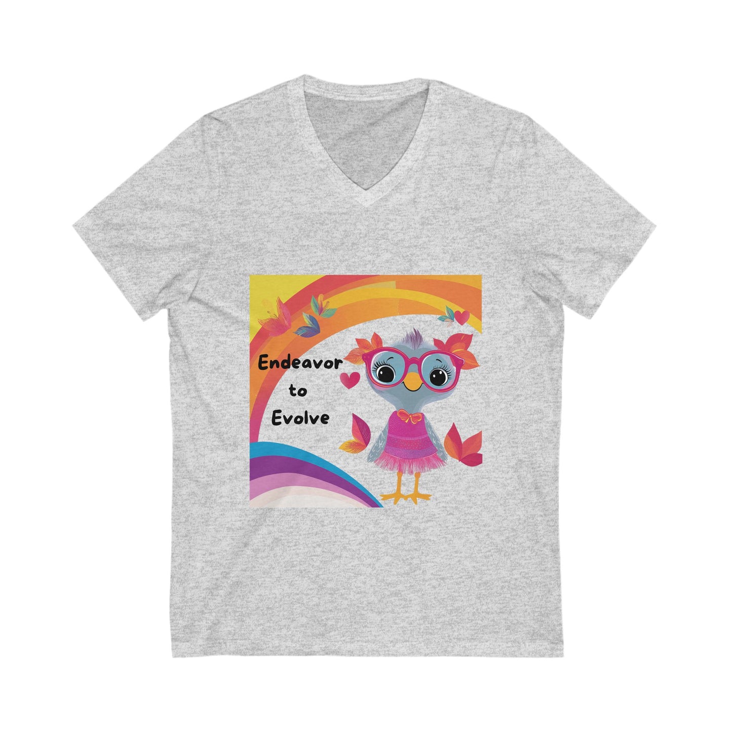 Kawaii Owl Evolution V-Neck T-Shirt | Inspirational Cute Rainbow Design | Empowerment Tee