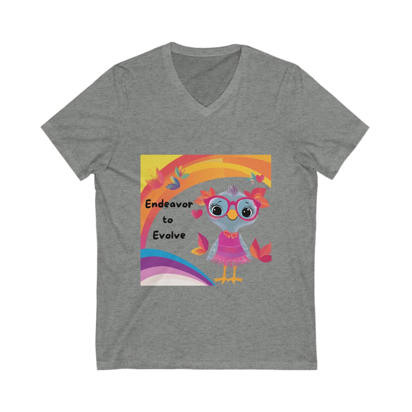 Kawaii Owl Evolution V-Neck T-Shirt | Inspirational Cute Rainbow Design | Empowerment Tee