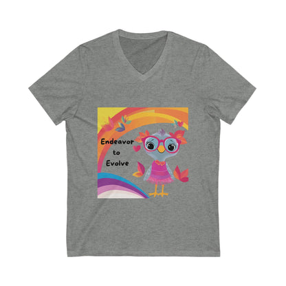 Kawaii Owl Evolution V-Neck T-Shirt | Inspirational Cute Rainbow Design | Empowerment Tee