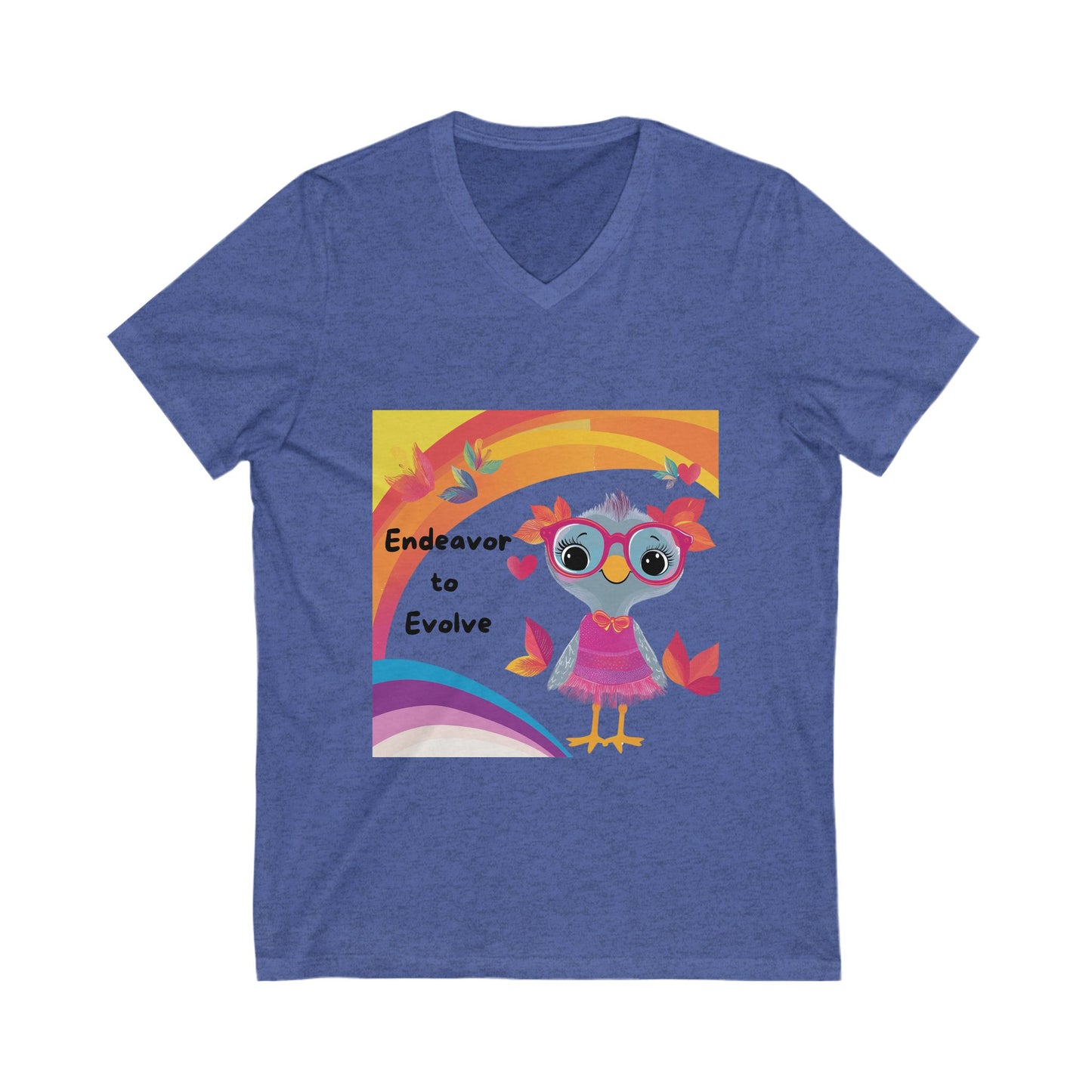 Kawaii Owl Evolution V-Neck T-Shirt | Inspirational Cute Rainbow Design | Empowerment Tee