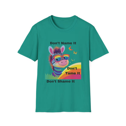 Rainbow Zebra Neurodiversity T-Shirt | Don't Shame It Pride Tee