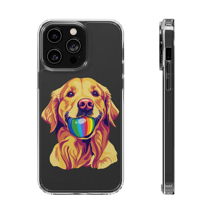 Rainbow Ball Golden Retriever Clear Phone Case | LGBTQ+ Pride Pet Lover Gift