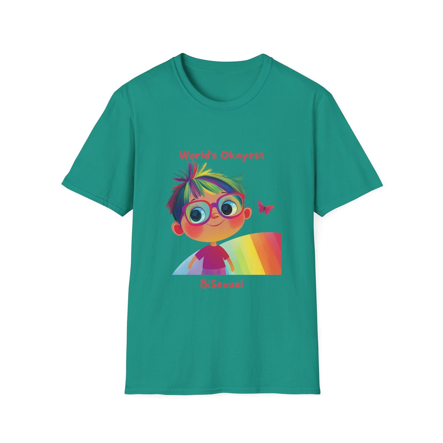 World's Okayest Bisexual T-Shirt | Cute Pride Rainbow Character | Kawaii LGBTQ+ Tee
