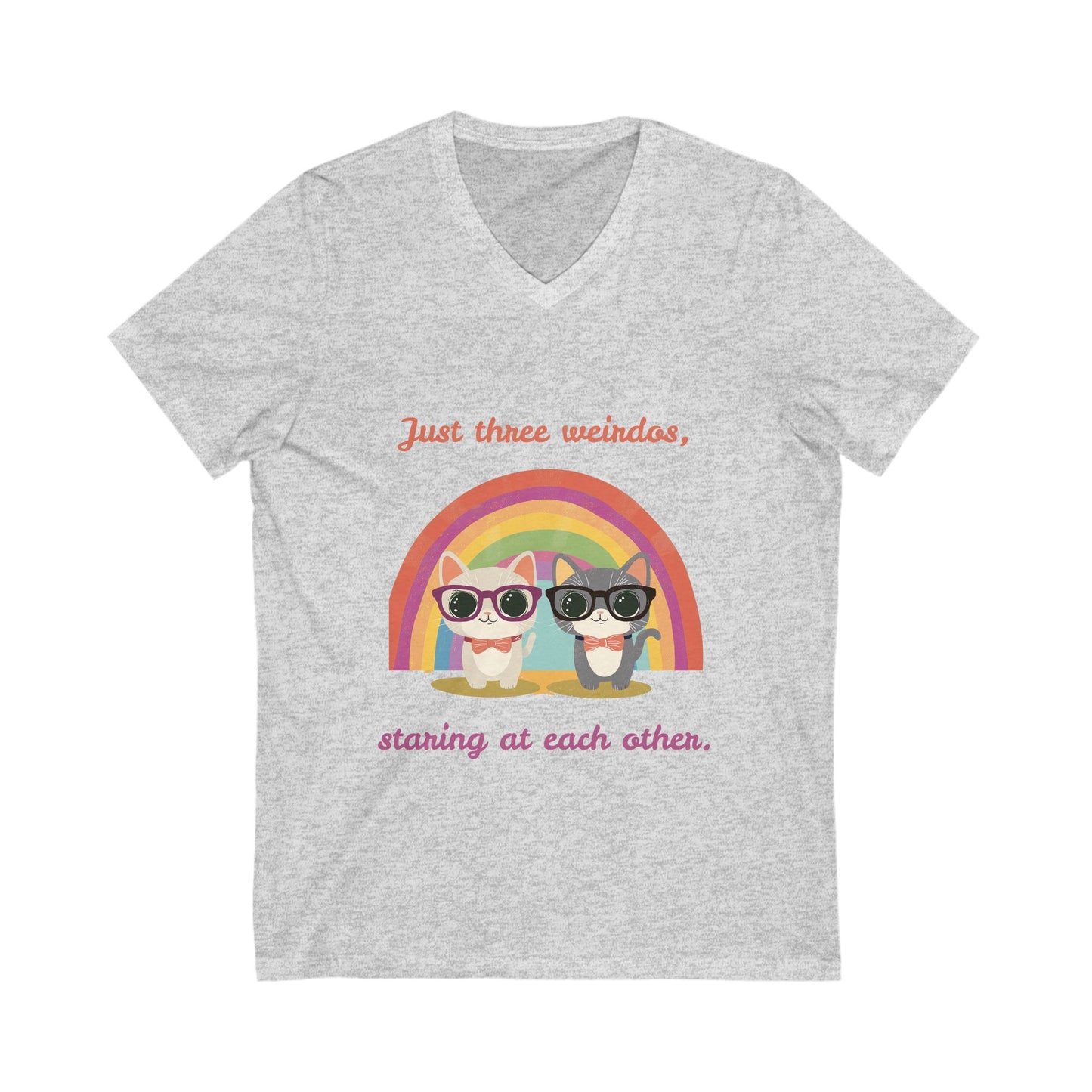 Kawaii Rainbow Cats V-Neck | Quirky Pet Lover Gift | Glasses Wearing Cats T-Shirt