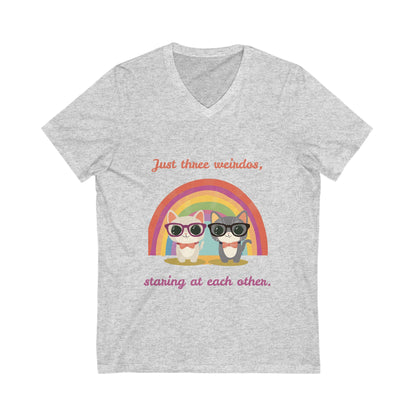 Kawaii Rainbow Cats V-Neck | Quirky Pet Lover Gift | Glasses Wearing Cats T-Shirt