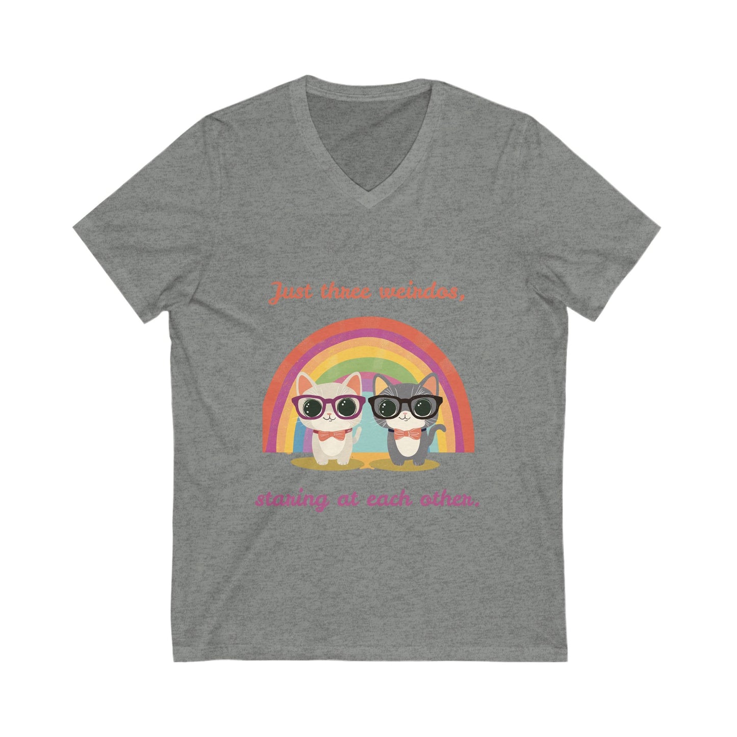 Kawaii Rainbow Cats V-Neck | Quirky Pet Lover Gift | Glasses Wearing Cats T-Shirt