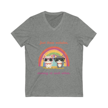 Kawaii Rainbow Cats V-Neck | Quirky Pet Lover Gift | Glasses Wearing Cats T-Shirt