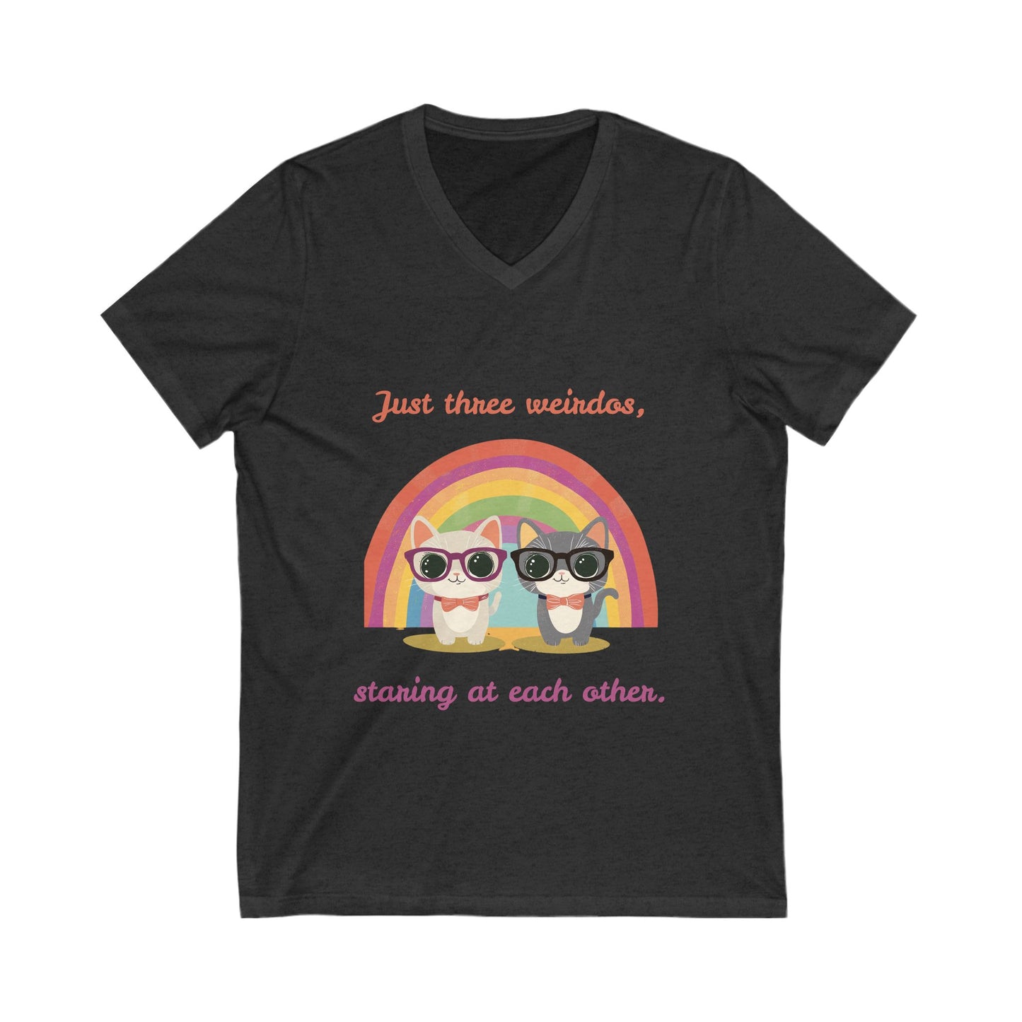 Kawaii Rainbow Cats V-Neck | Quirky Pet Lover Gift | Glasses Wearing Cats T-Shirt
