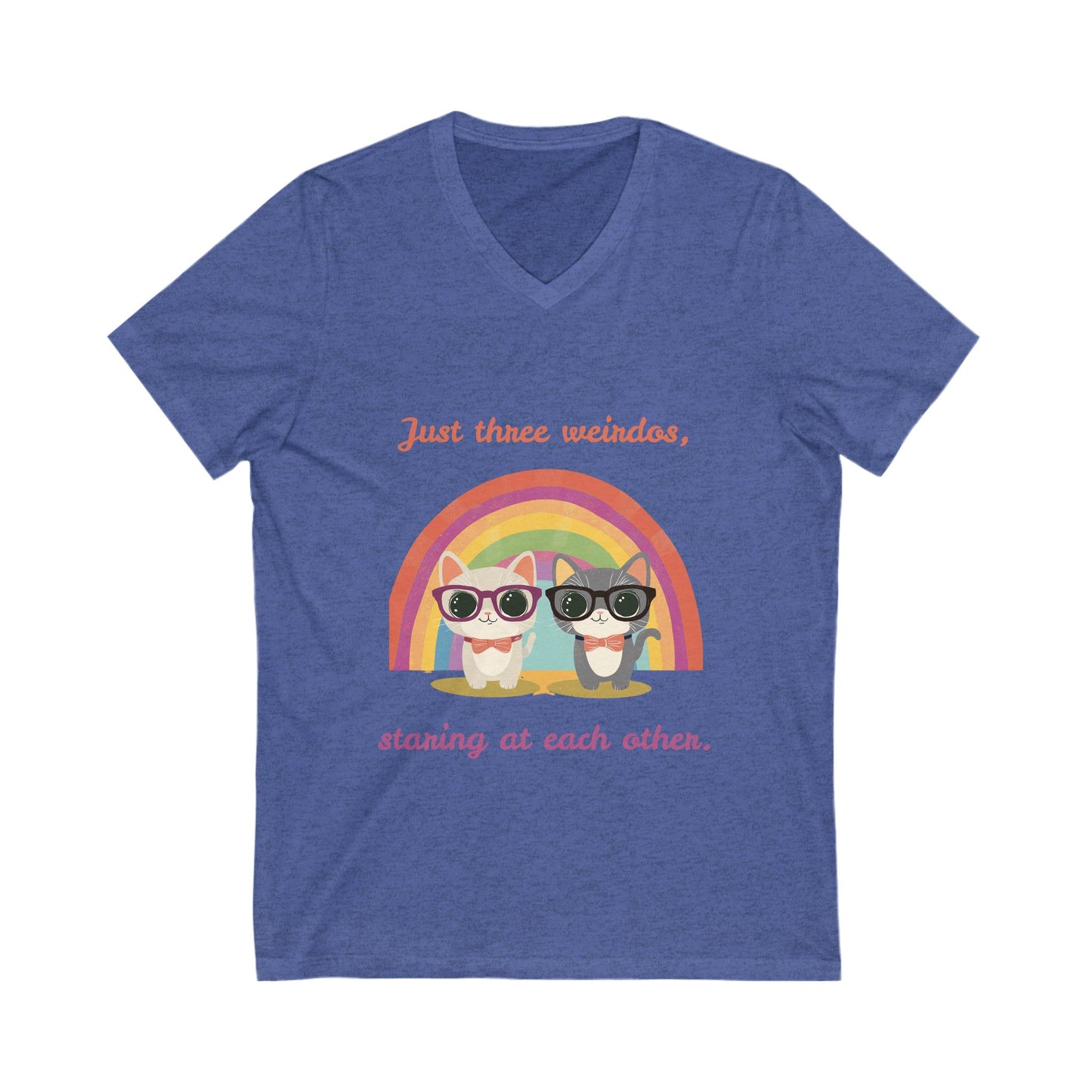 Kawaii Rainbow Cats V-Neck | Quirky Pet Lover Gift | Glasses Wearing Cats T-Shirt
