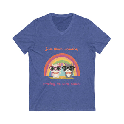 Kawaii Rainbow Cats V-Neck | Quirky Pet Lover Gift | Glasses Wearing Cats T-Shirt