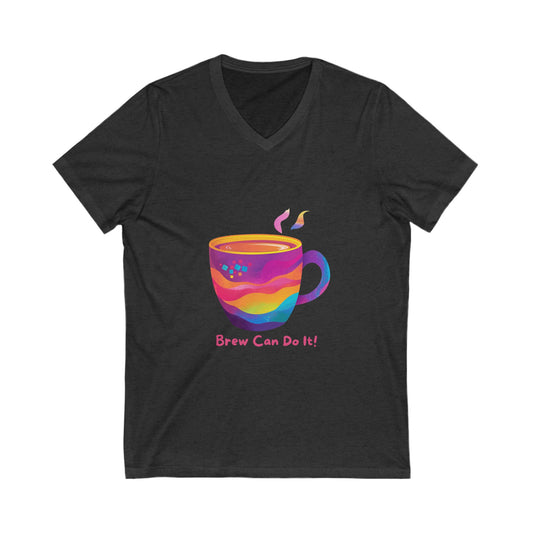 Rainbow Coffee Cup V-Neck | Brew Can Do It | Kawaii Empowerment Tee